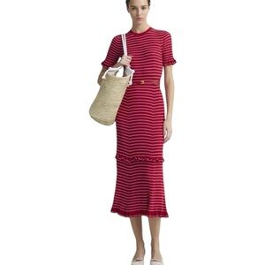 ALTUZARRA ‘Delpini’ Red Striped Midi dress • M